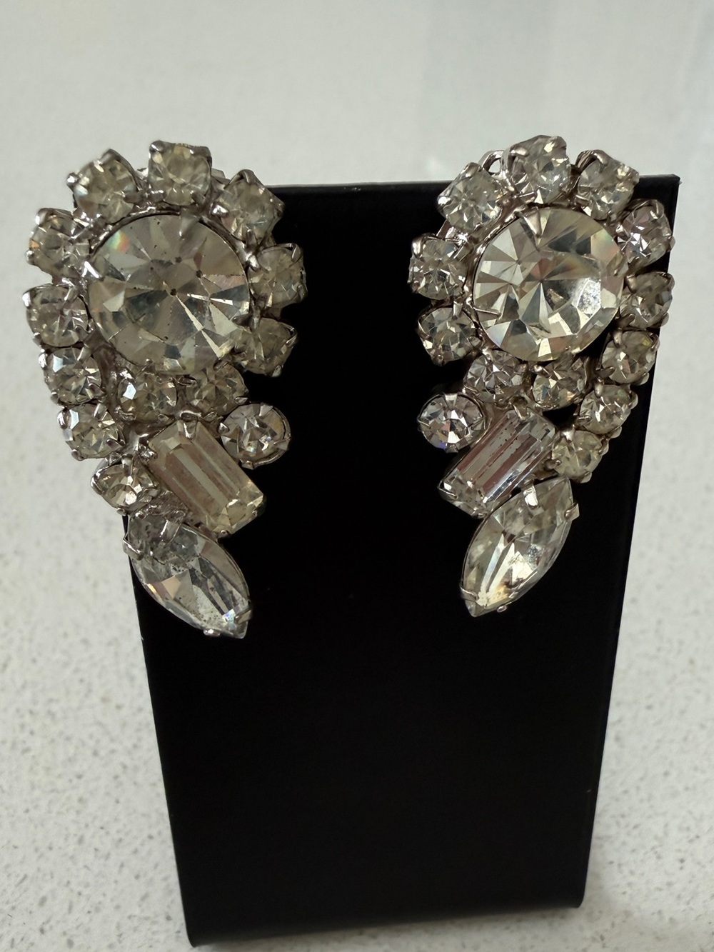 Crystal Cluster Drop Earrings - Clear Rhinestone Statement Earrings